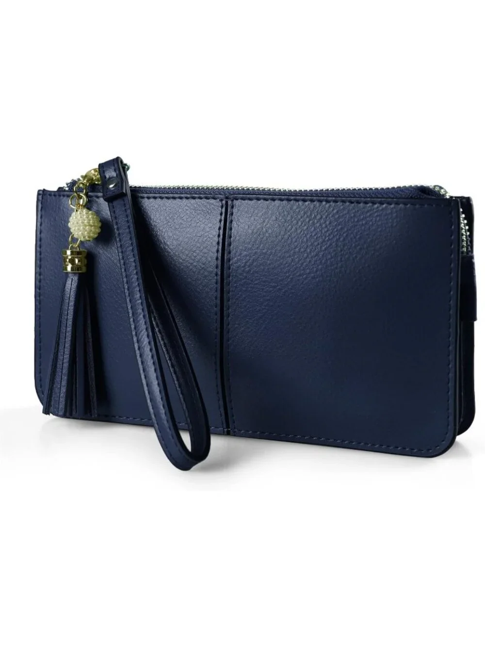 Women’s Navy Blue Genuine Leather Wristlet Clutch Slim Holder Wallet Purse